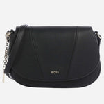 The BOSS Salley Black Saddle Bag with Metal Logo by BOSS.