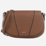 The BOSS Salley Brown Saddle Bag with Metal Logo by BOSS.