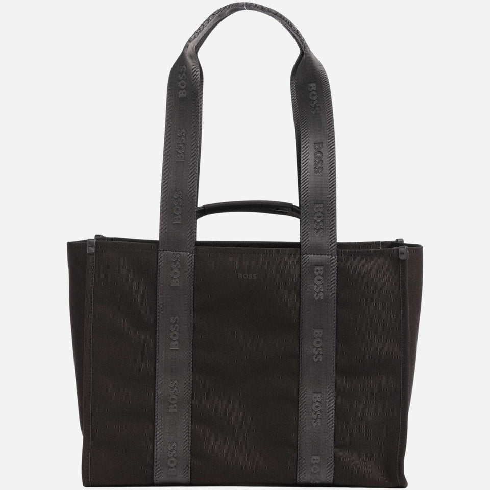 The BOSS Sandy Dark Brown Zip Tote Bag with Logo Detailing by BOSS.