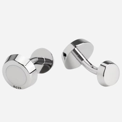The Simony Round Brass Cufflinks with White Enamel Insert by BOSS.