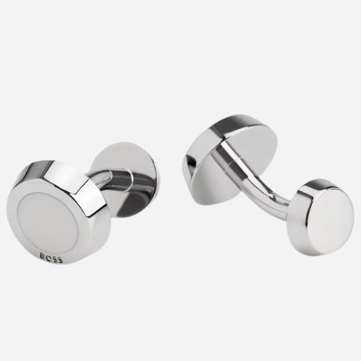 The Simony Round Brass Cufflinks with White Enamel Insert by BOSS.