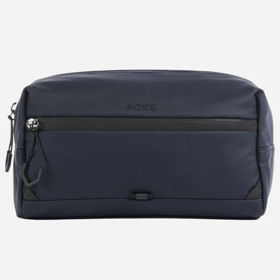The BOSS Stenson Navy Blue Wash Bag with Raised Black Logo by BOSS.