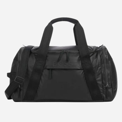 The Stormy Black Recycled Polyester Holdall with Black BOSS Logo by BOSS.