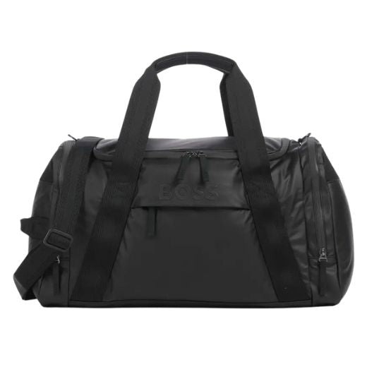 The Stormy Black Recycled Polyester Holdall with Black BOSS Logo by BOSS.