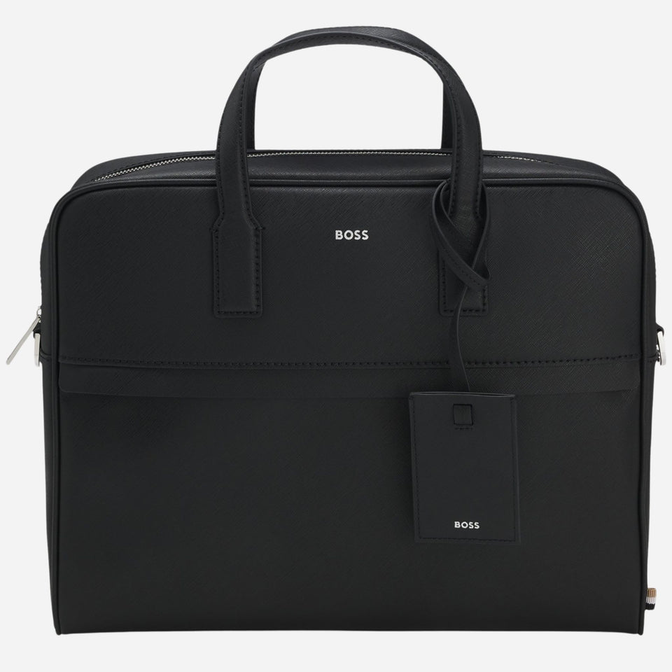 The BOSS Zair Black Leather Document Case with Foil-Print Logo by BOSS.