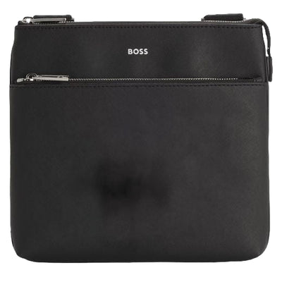 The Zair Black Leather Envelope Bag with Zip Closure by BOSS.