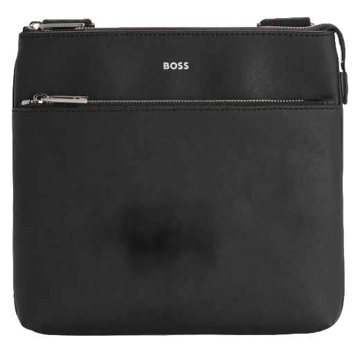 The Zair Black Leather Envelope Bag with Zip Closure by BOSS.
