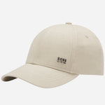 The BOSS Zed Light Beige Cotton-Twill Cap with Metal Logo and Signature Stripes by BOSS.
