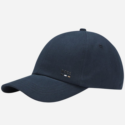 The BOSS Zed Navy Blue Soft Cotton-Twill Cap with Metal Logo and UV Protection by BOSS.