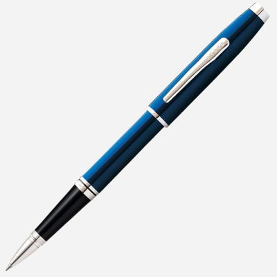 The Coventry Blue Lacquer Rollerball Pen with Polished Chrome Trims by Cross.
