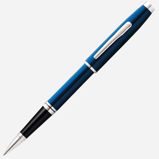 The Coventry Blue Lacquer Rollerball Pen with Polished Chrome Trims by Cross.
