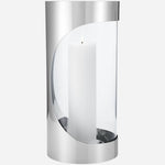 The Chrome Contours Large Stainless Steel and Glass Hurricane Candleholder by Georg Jensen.