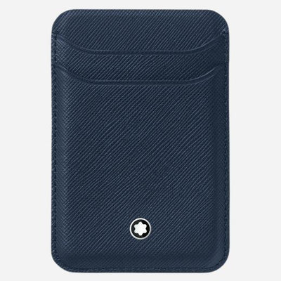 The Saffiano Ink Blue Leather 2CC Card Wallet for MagSafe Compatible iPhone by Montblanc.