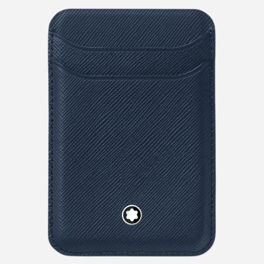 The Saffiano Ink Blue Leather 2CC Card Wallet for MagSafe Compatible iPhone by Montblanc.