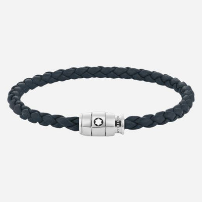 The Men's Avio Blue Leather and Stainless Steel 3 Ring Bracelet by Montblanc.
