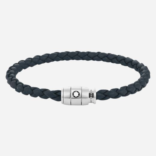 The Men's Avio Blue Leather and Stainless Steel 3 Ring Bracelet by Montblanc.