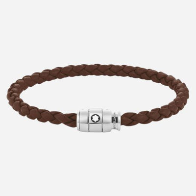 The Men's Fauve Brown Leather and Stainless Steel 3 Ring Bracelet by Montblanc.