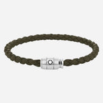 The Men's Khaki Leather and Stainless Steel 3 Ring Bracelet by Montblanc.