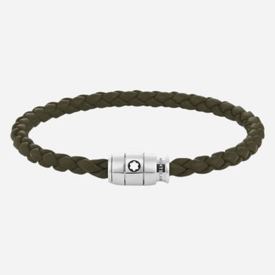 The Men's Khaki Leather and Stainless Steel 3 Ring Bracelet by Montblanc.