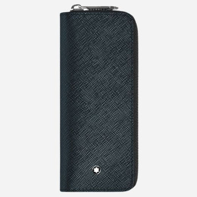 The Sartorial Tweed Blue Leather Two Pen Pouch with Zip by Montblanc.