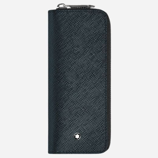 The Sartorial Tweed Blue Leather Two Pen Pouch with Zip by Montblanc.