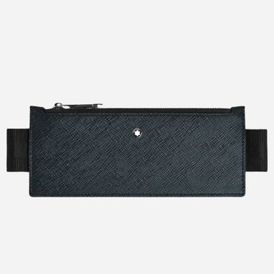 The Tweed Blue Sartorial Leather Zipped 2-Pen Pouch with Elastic Strap by Montblanc.