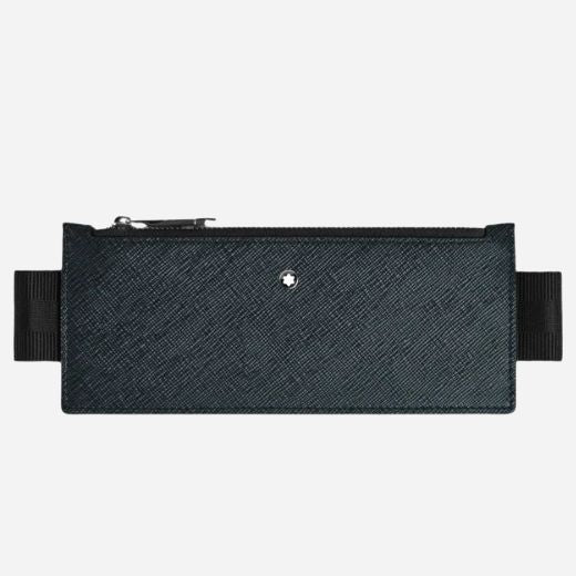 The Tweed Blue Sartorial Leather Zipped 2-Pen Pouch with Elastic Strap by Montblanc.