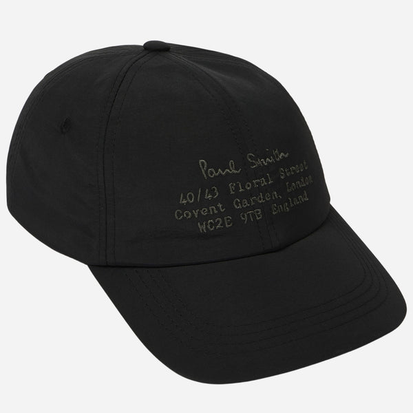 The Paul Smith Women's Black Nylon 'Floral Street' Cap with Embroidered Shop Address by Paul Smith.