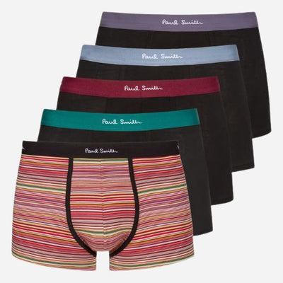 The 5-Pack Organic Cotton Black and ‘Signature Stripe’ Stretch Boxer Briefs by Paul Smith.