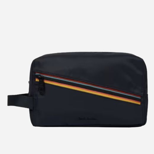 The Navy Blue Polyester Wash Bag with 'Artist Stripe' Detailing by Paul Smith.