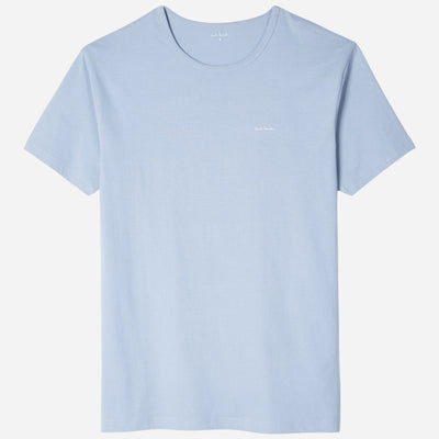 Front view of the light blue T-shirt from the Paul Smith 3-Pack of Men's Mixed Colour Organic Cotton Lounge T-Shirts with Logo.