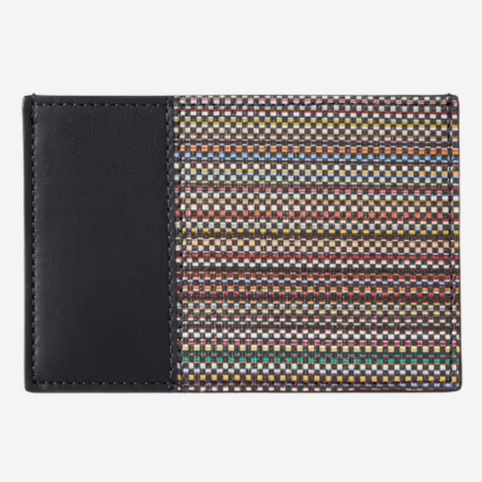 The Paul Smith Black Leather Credit Card Holder with 'Signature Stripe' Coated Canvas by Paul Smith.