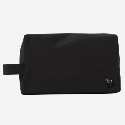 The Paul Smith Men's Black Recycled Polyester Wash Bag with Striped Zebra Logo by Paul Smith.