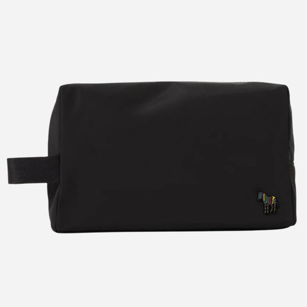 The Paul Smith Men's Black Recycled Polyester Wash Bag with Striped Zebra Logo by Paul Smith.