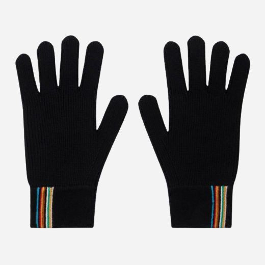 The Men's Black Merino Wool Gloves with Signature Stripe Edge by Paul Smith.