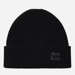 The Men's Black Cashmere-Blend Beanie Hat with Embroidered Logo by Paul Smith.