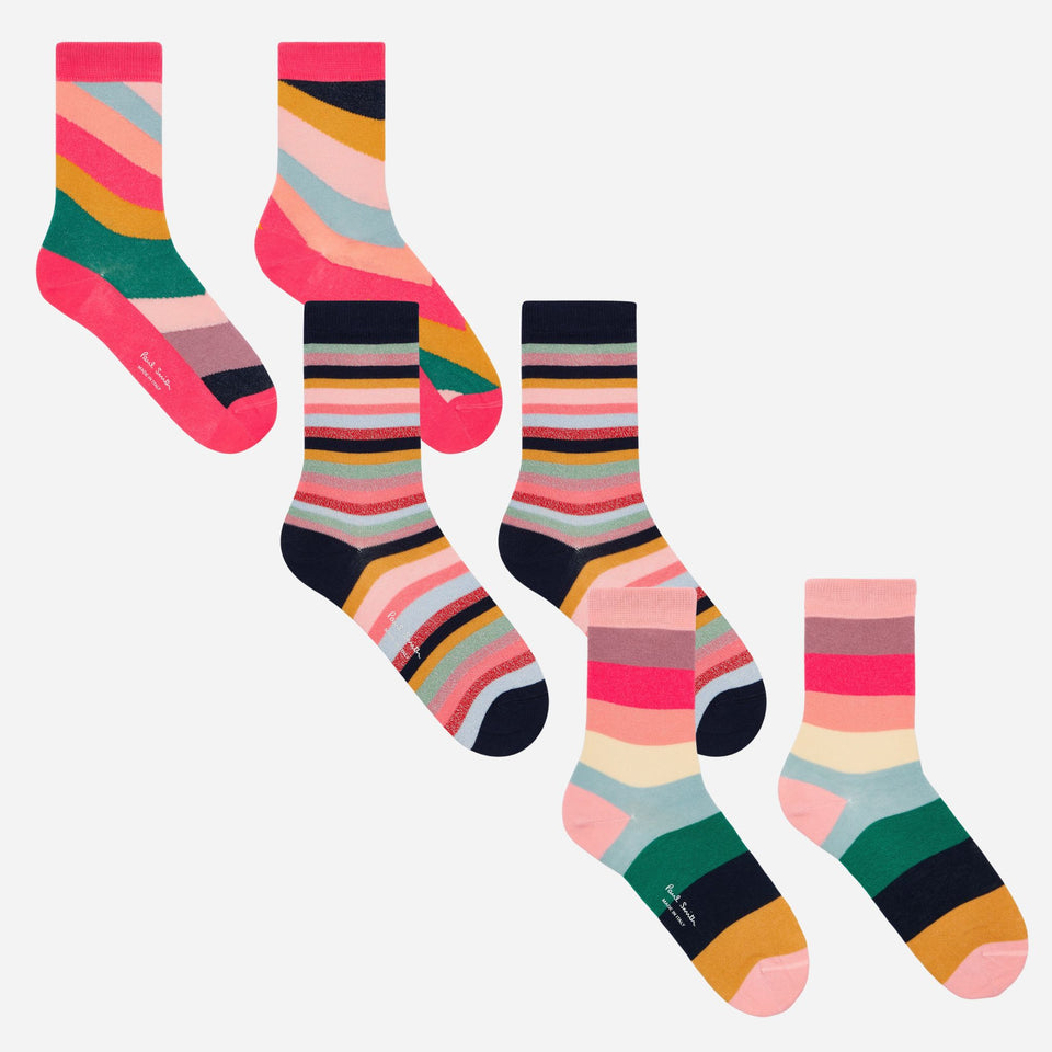 The Paul Smith 3-Pack Cotton Multicoloured Swirl and Glitter Socks by Paul Smith.