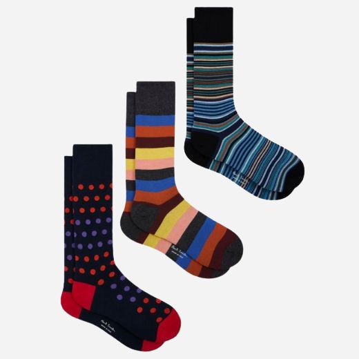 The 3-Pack Seasonal Striped and Polka Dot Cotton Blend Socks by Paul Smith.
