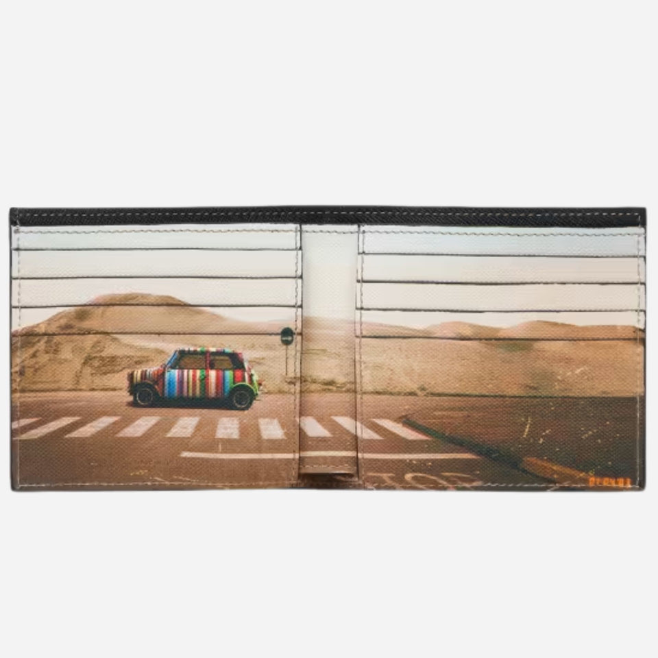 Inside the Paul Smith Black Leather Billfold Wallet with 'Desert Mini' Interior.