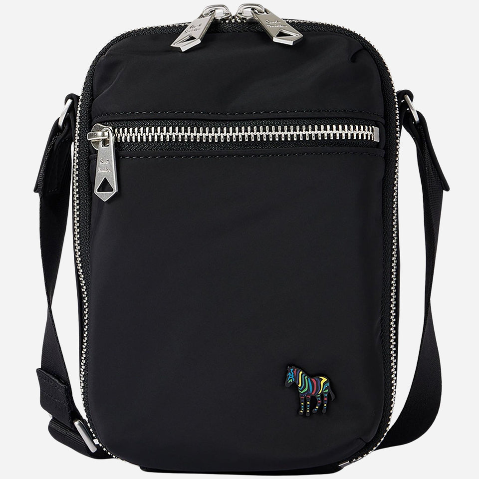 The Paul Smith Black Recycled Polyester Small Flight Bag with Signature Stripe Zebra Logo by Paul Smith.