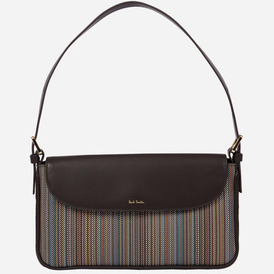 The Paul Smith Brown Leather and Multicoloured Coated Canvas Rectangular Grab Bag by Paul Smith.