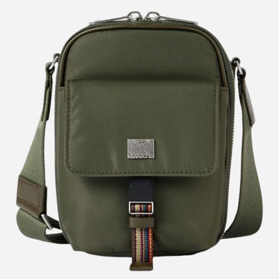 The Paul Smith Green Recycled Nylon Small Flight Bag with Signature Stripe Trims by Paul Smith.