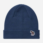 The Paul Smith Grey Blue Wool Beanie with Signature Stripe Zebra Logo by Paul Smith.