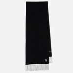 The Men's Black Wool Scarf with Fringed Edges and Zebra Logo by Paul Smith.
