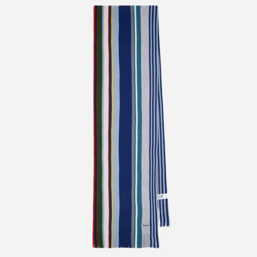 The Men's Blue Twisted Stripe Merino Wool Scarf by Paul Smith.