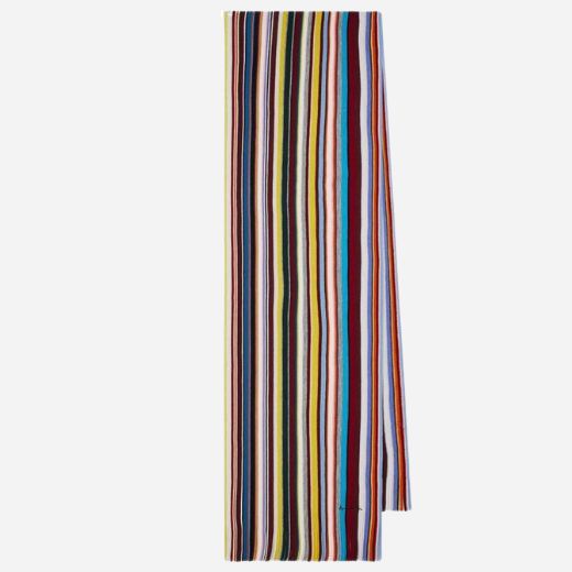 The Men's 'Signature Stripe' Merino Wool Scarf by Paul Smith.