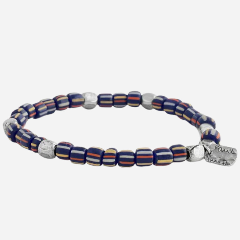 The Paul Smith Navy Blue Glass Bead Bracelet with Signature Stripe Pinstripe by Paul Smith.