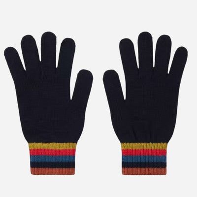 The Navy Blue Merino Wool Gloves with 'Artist Stripe' Cuffs by Paul Smith.