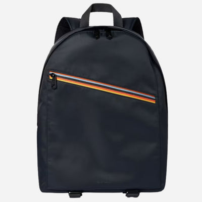 The Navy Blue Recycled Polyester Backpack with Artist Stripe Trim by Paul Smith.