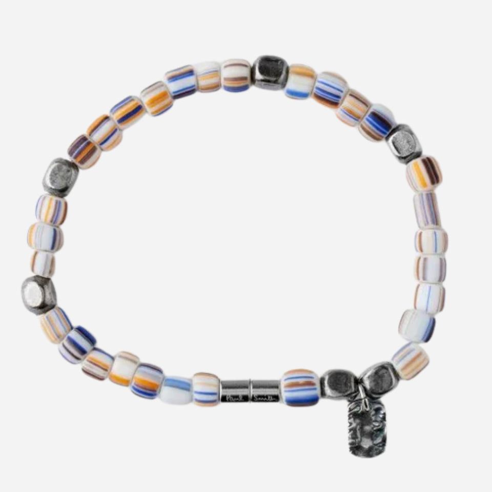 The Paul Smith White, Blue and Orange Striped Glass Bead Bracelet by Paul Smith.